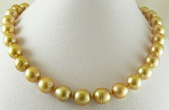 South Sea Golden 12mm x 12.7mm Baroque Pearl Necklace 14k Yellow Gold