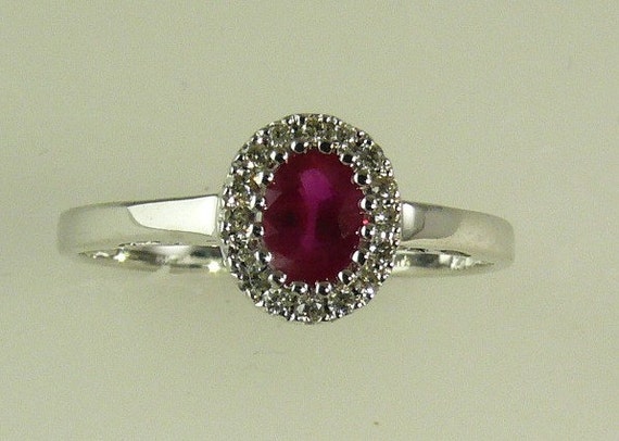 Ruby 0.42ct Ring 14k White Gold with Diamonds 0.08ct