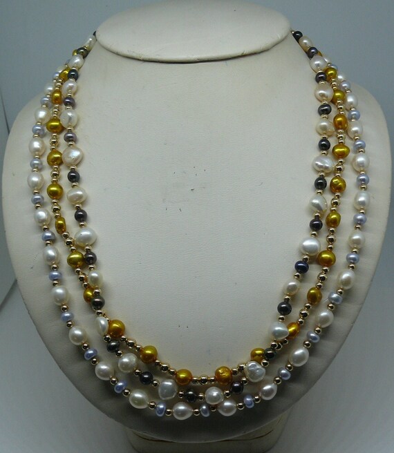 Freshwater Pearls 3 Necklaces with 14k Gold Filled Beads & Clasp