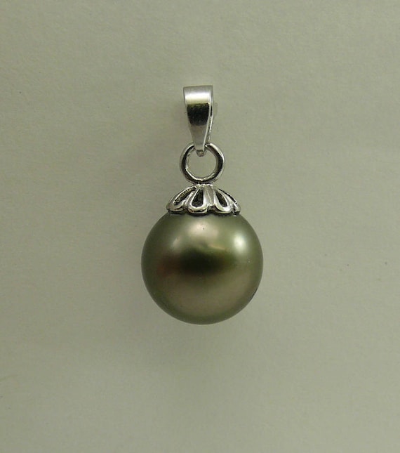 Tahitian Black Pearl 10.7 mm Pendant 14k White Gold