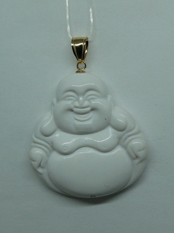 White Onyx Buddha Pendant 14k Yellow Gold