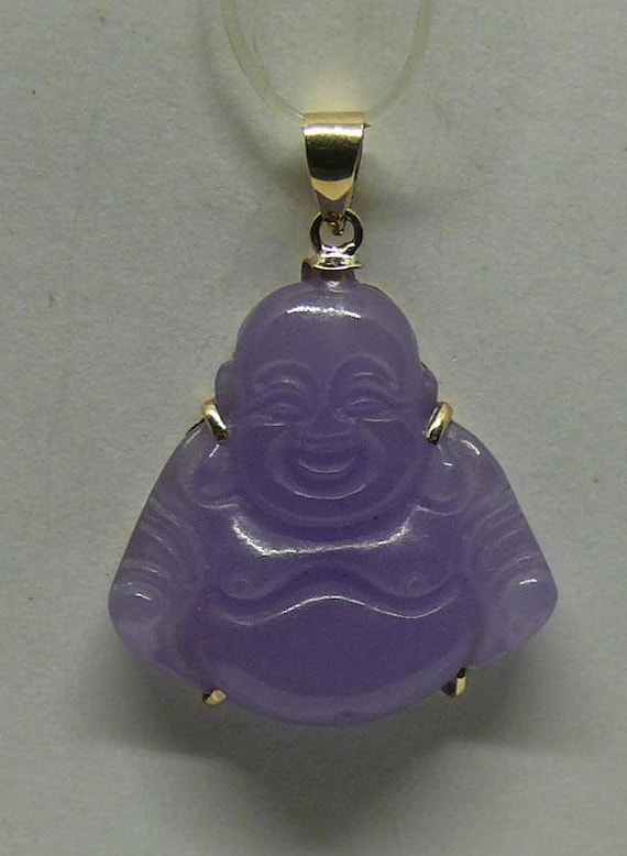 Lavender Jade Buddha Pendant 14k Yellow Gold