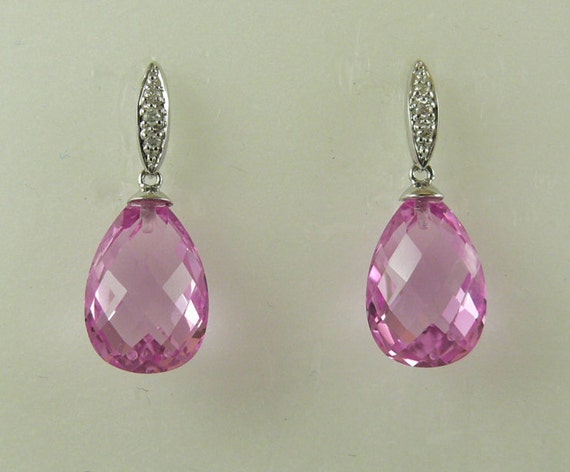 Pink Topaz 18.47ct Earring with Diamonds 14k White Gold