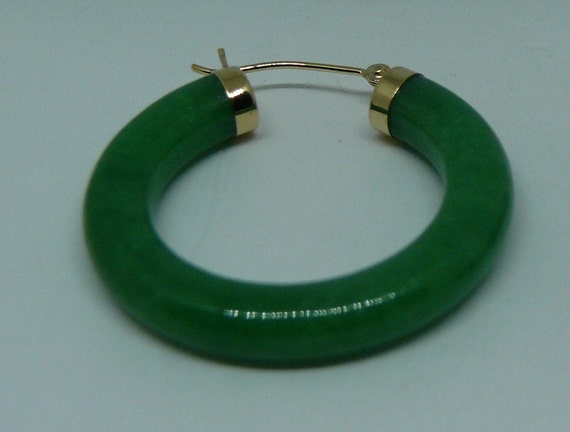 Green Jade 4.8 x 30.0 mm Hoop Earrings 14k Yellow Gold