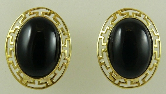 Black Onyx 13.7 x 10.0mm Earrings 14k Yellow Gold