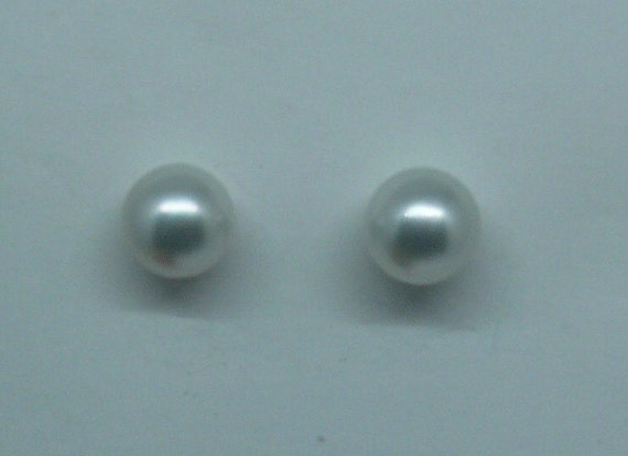 South Sea White 9.6 mm & 9.9 mm Pearl Earring Stud 14k Yellow Gold Post and Push Backs