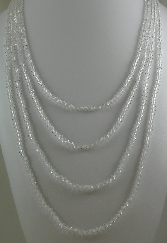 Clear Czech Crystal Necklace 100 Inches Long with Silver Lock