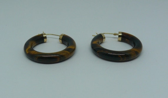 Tiger's Eye 4.8 x 30.0 mm Hoop Earrings 14k Yellow Gold