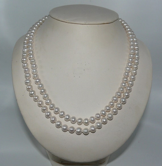 Freshwater White Pearl Double Strand Necklace with 14k Yellow Gold Clasp