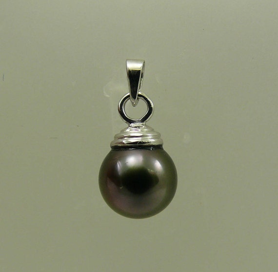 Tahitian Black Pearl 8.6mm Pendant 14k White Gold