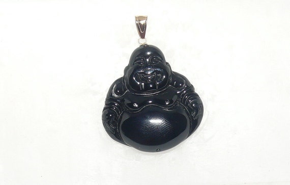 Black Onyx Buddha Pendant with 14k Yellow Gold