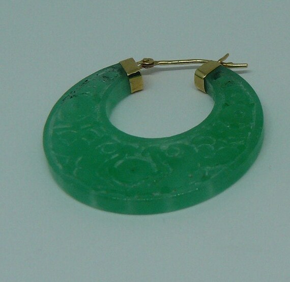 Green Jade 4.5 mm x 12.2 mm Hoop Earrings 14k Yellow Gold