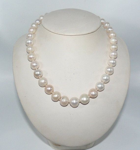 Freshwater White 9.5 mm - 12.5 mm Pearl Necklace with 14k Yellow Gold Clasp