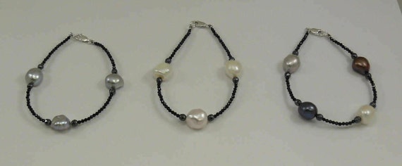 Freshwater Multi-Color Pearl, Spinel & Hematite Bracelet, Sterling Silver Clasp