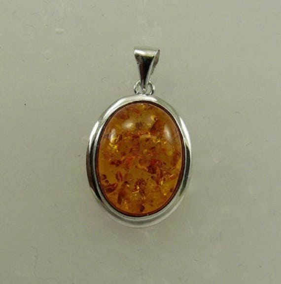 Amber 15.7 mm x 11.7 mm Pendant with Sterling Silver