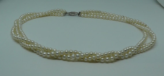 Freshwater White 4x4.5mm Pearl 3 Strand Necklace with 14k White Gold Clasp 16"