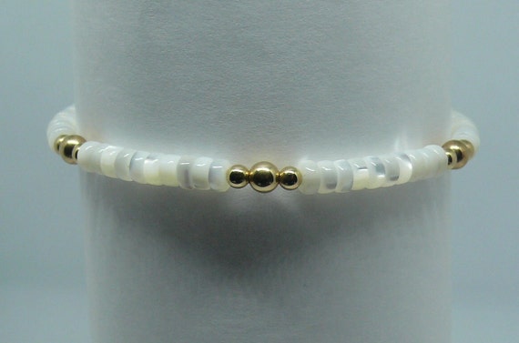Mother of Pearl with 14k Yellow Gold Filled Beads Bracelet 7"