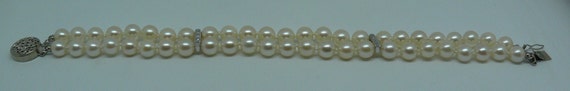 Akoya Pearl 6.0-6.5mm Double Strand Bracelet 14k White Gold Clasp & Diamond Bars