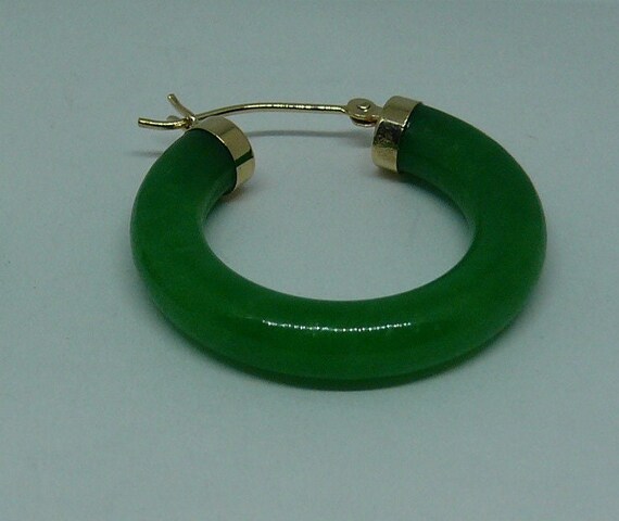 Green Jade 4.4 mm x 25.0 mm Hoop Earrings 14k Yellow Gold