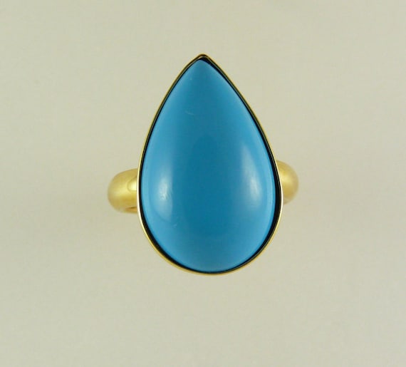 Reconstituted Turquoise Pear Shape Ring 14k Yellow Gold