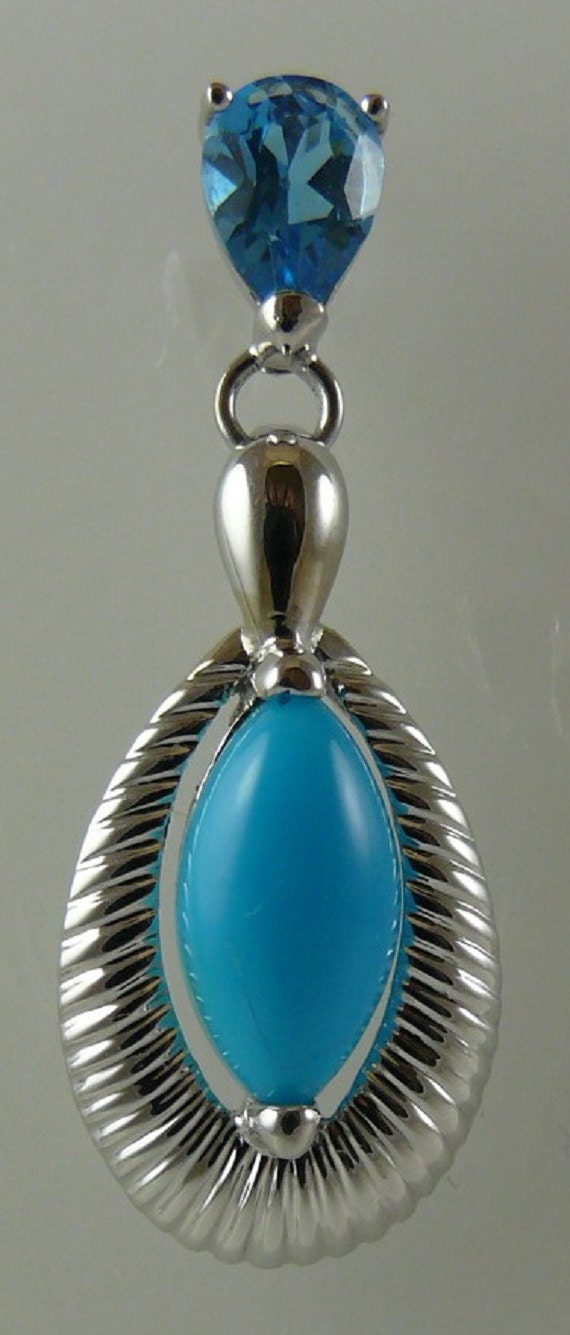 Reconstituted Turquoise and Blue Topaz 0.76 ct Pendant 14K White Gold