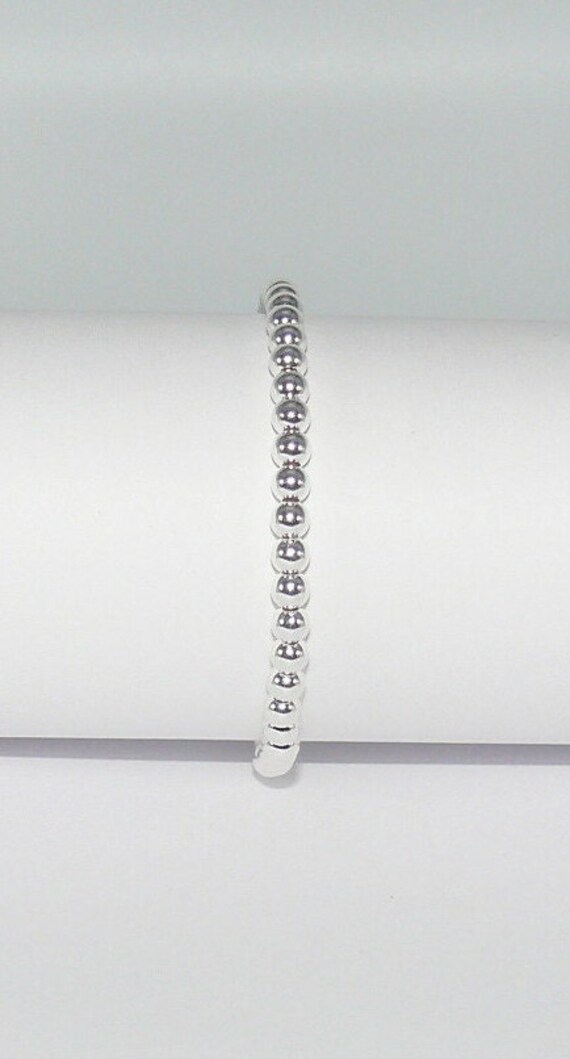 4mm Sterling Silver Beaded Bracelet 6.5" Long