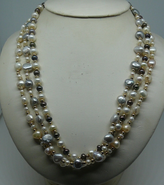 Freshwater Pearls 3 Necklaces with 14k Gold Filled Beads & Clasp