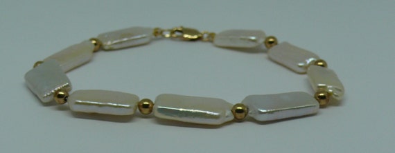 Freshwater White Pearl Bracelet with 14k Yellow Gold-Filled Beads & Clasp