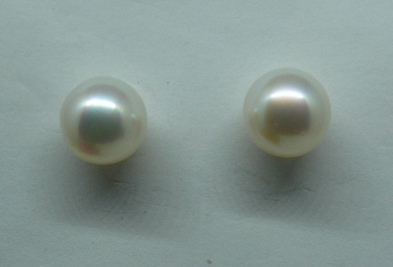 South Sea White 10.9 & 11.1mm Pearl Earring Stud 14k Yellow Gold