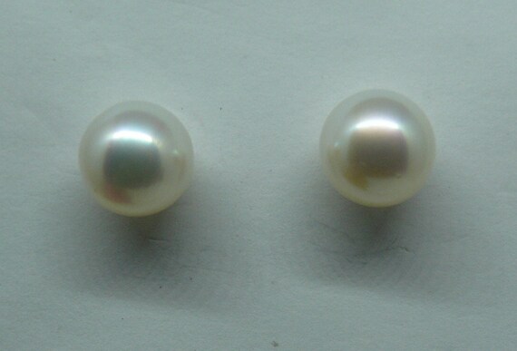 South Sea White 10.9 & 11.1mm Pearl Earring Stud 14k Yellow Gold