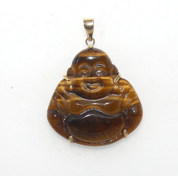 Tiger's Eye Buddha Pendant 14k Yellow Gold