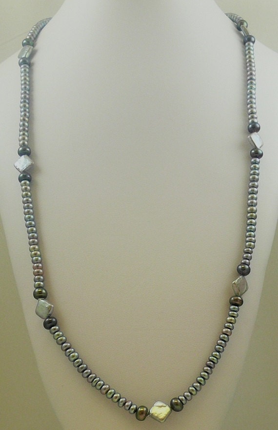Freshwater Gray and Black Fancy Shape Pearl 5-11mm Necklace 46"