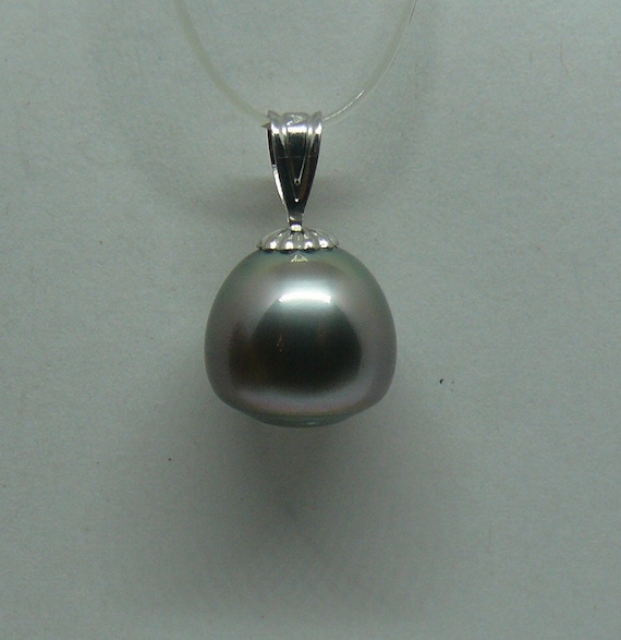 Tahitian Gray 11.1 mm x 10.5 mm Pearl Pendant 14k White Gold