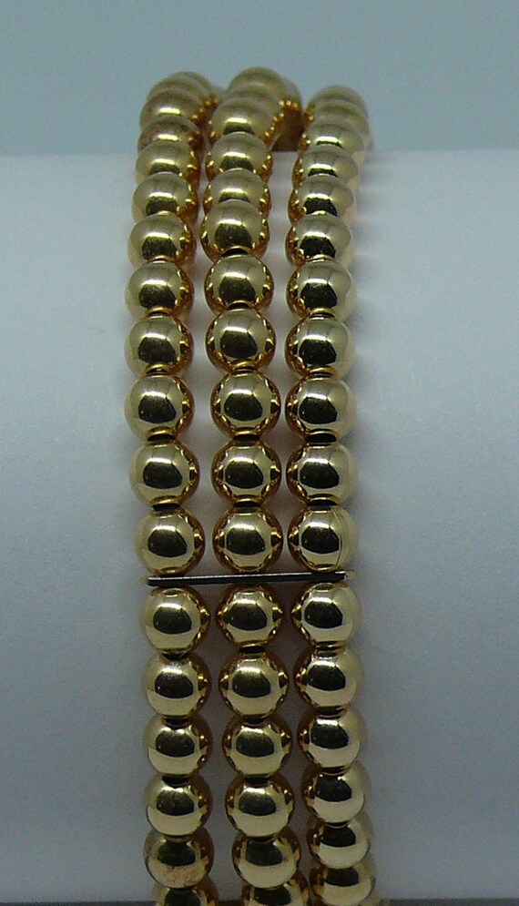 4mm 14k Gold Filled Beaded Triple Strand Bracelet 6.5" Long