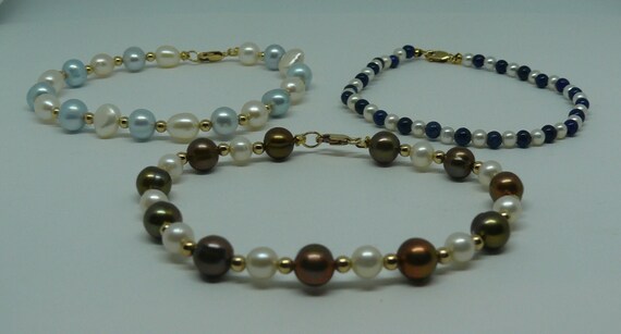 Freshwater Pearl and Semi-Precious III Bracelet Set, 14k Gold Filled Beads & Clasp