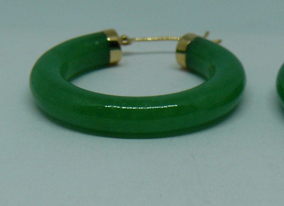 Green Jade 4.8 x 30.0 mm Hoop Earrings 14k Yellow Gold