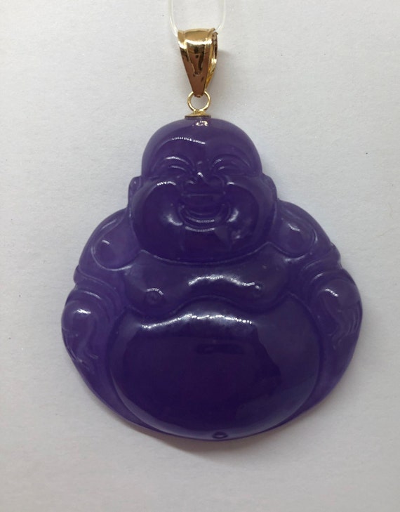 Lavender Jade Buddha Pendant 14k Yellow Gold