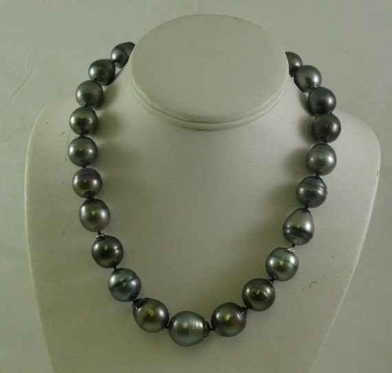 Tahitian Black Baroque 14.1 - 17.0 mm Pearl Necklace 14k White Gold Clasp 18.5"