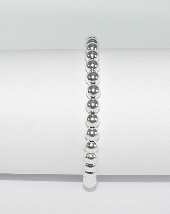 5mm Sterling Silver Beaded Bracelet 6.5" Long