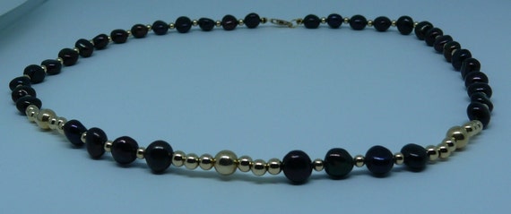Freshwater 6-7mm Flat Black Pearl Necklace 14k Gold Filled Beads & Lobster Lock