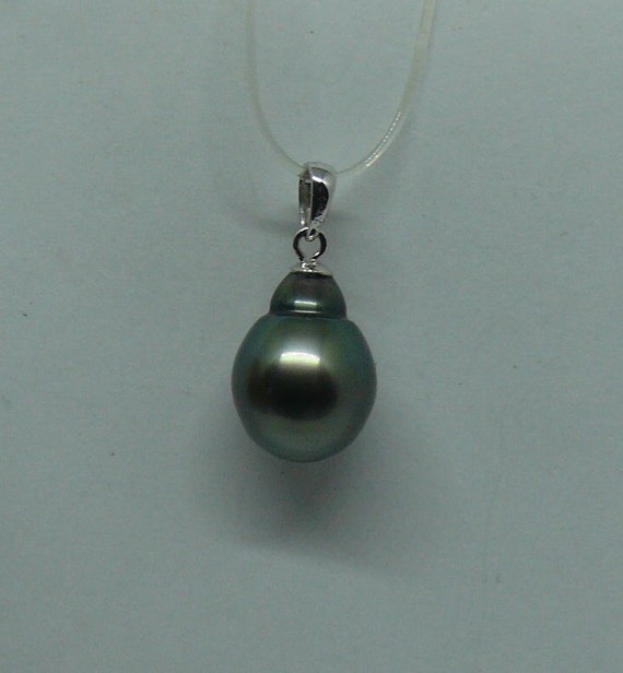 Tahitian Black 9.7 mm x 12.5 mm Baroque Pearl Pendant 14k White Gold
