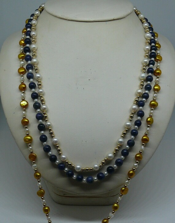 Freshwater Pearls and Semi Precious 3 Necklaces with 14k Gold Filled Beads & Clasp