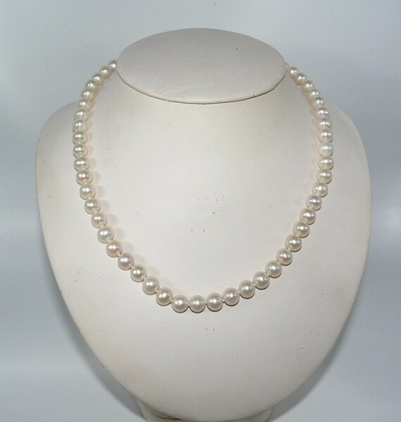 Freshwater White 6.8 mm - 7.8 mm Pearl Necklace with 14k White Gold Clasp