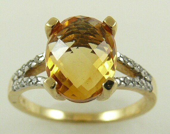 Citrine Ring 3.08ct 14k Yellow Gold with Diamonds 0.19ct, Size Selectable