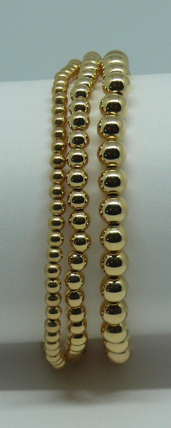 3, 4, & 5mm 14k Gold Filled Beaded Stackable Bracelets 7.5" Long