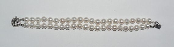 Freshwater 6.5 -7.0mm Pearl Double Strand Bracelet,14k White Gold Clasp & Bars