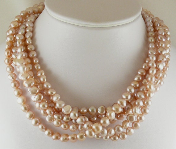 Freshwater Pink Pearl Necklace with Sterling Silver Clasp 18 Inches