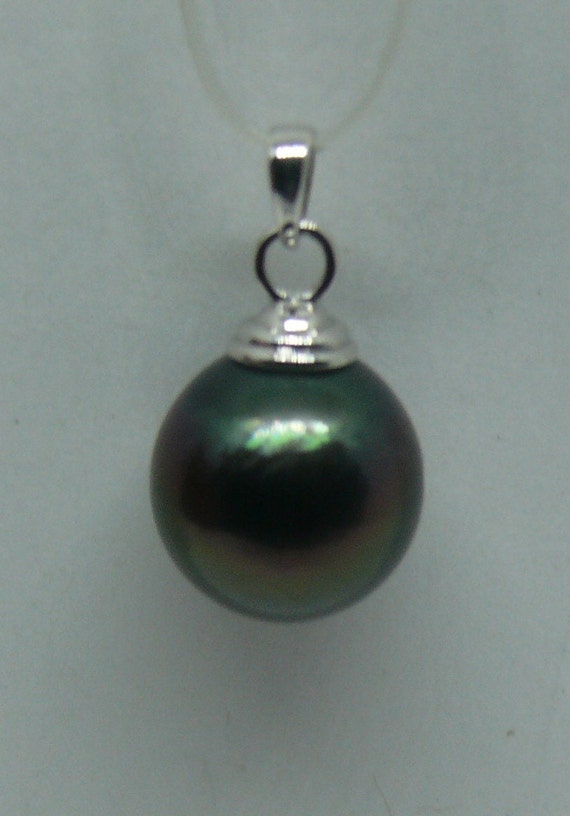 Tahitian 12.1 mm x 12.3 mm Pearl Pendant with 14k White Gold