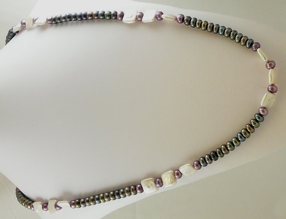 Freshwater Black, White and Purple Pearl 7-11mm Necklace 47" Long
