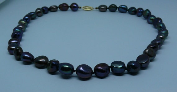 Freshwater Black Pearl Necklace with 14k Yellow Gold Clasp 18 1/4 inches